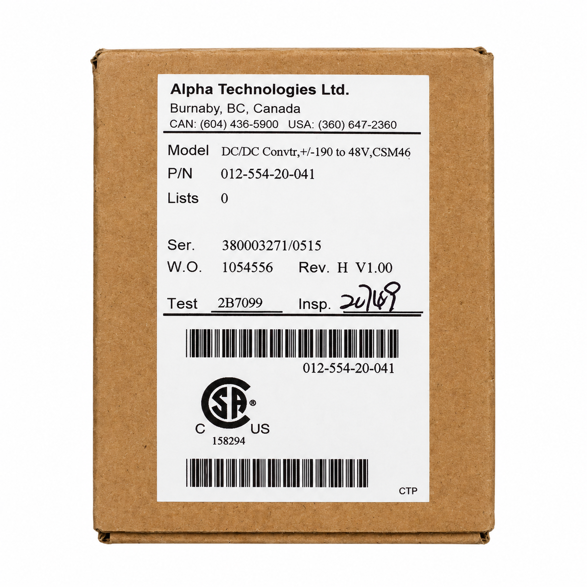 Alpha Technologies 012-554-20-041 CX6 DC Power Converter Module