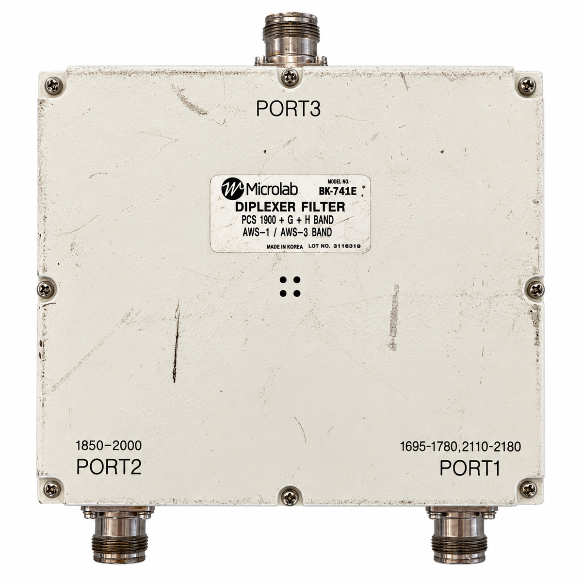 Microlab BK-741E AWS/PCS Low PIM Diplexer 250W 4.3-10 Female IP67