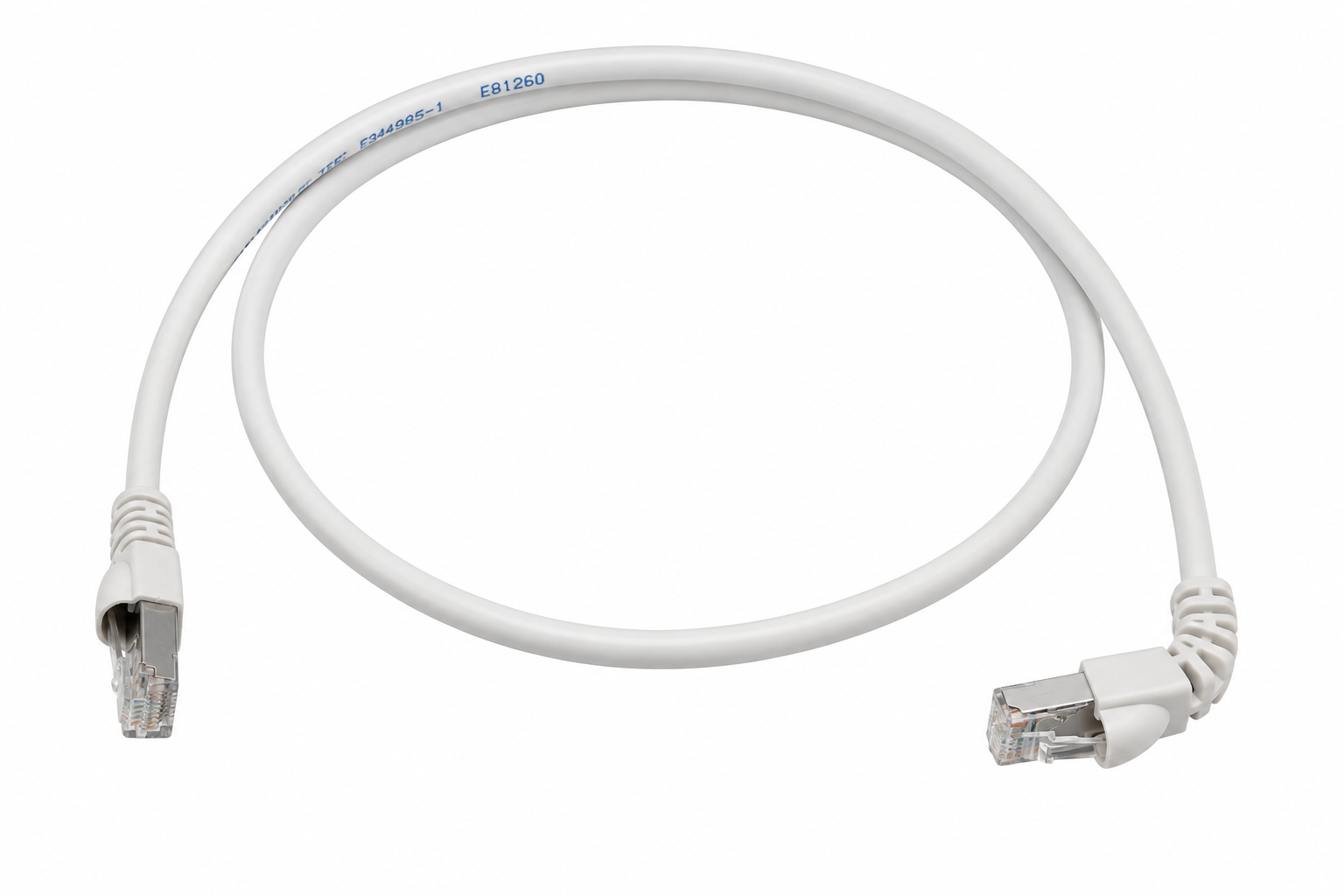 Telegartner Telegärtner Cat6A RJ45 S/FTP Shielded LSZH 90° to Straight Patch Cable White 0.5m 100008022