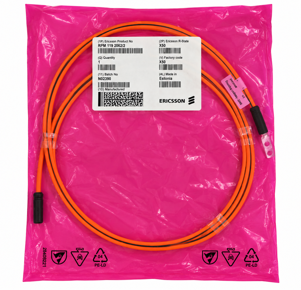 Ericsson RPM 119 2062/2 Grounding Cable 16mm² 2m Dual M6 Lug