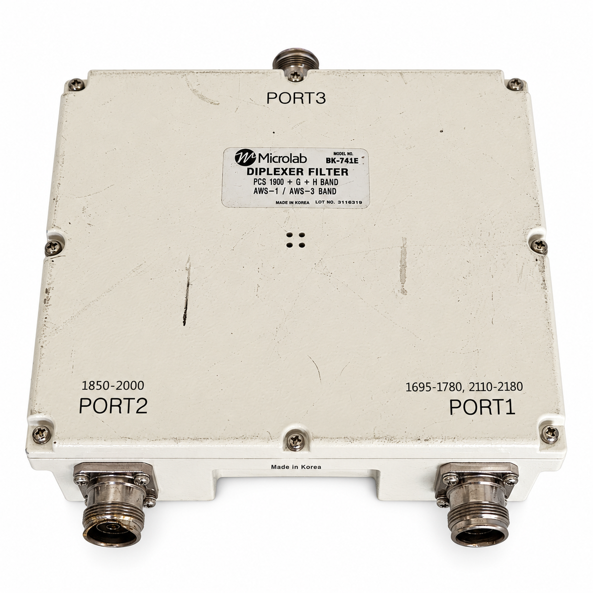Microlab BK-741E AWS/PCS Low PIM Diplexer 250W 4.3-10 Female IP67