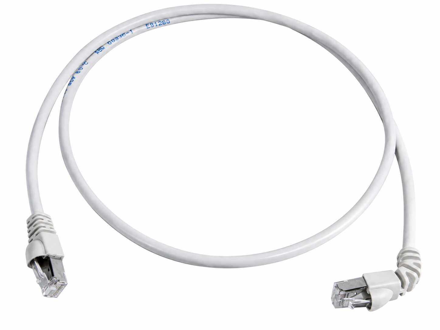 Telegärtner Cat6A RJ45 S/FTP LSZH 90° to Straight Patch Cord Grey
