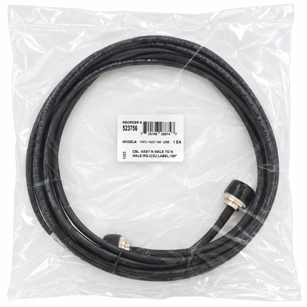 Tessco TRFC-10227-180 15 ft RG223 RF Coaxial Cable Assembly N Male to N Male